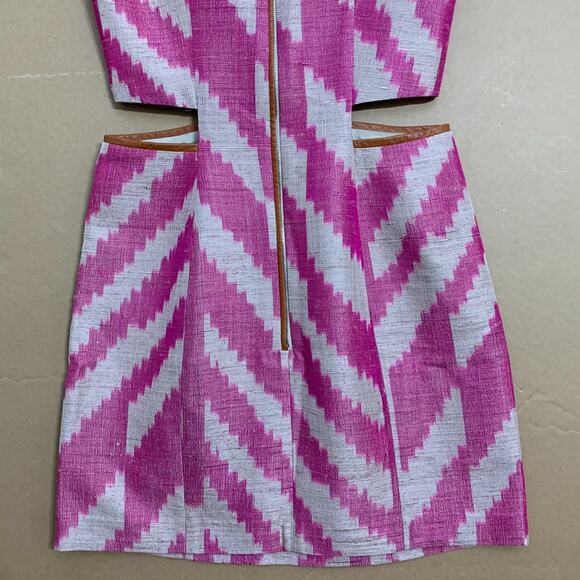 MORGAN CARPER Nomad Pink/Cream Raw Silk Cut Out Dress Lamb Leather Trim - Picture 9 of 16